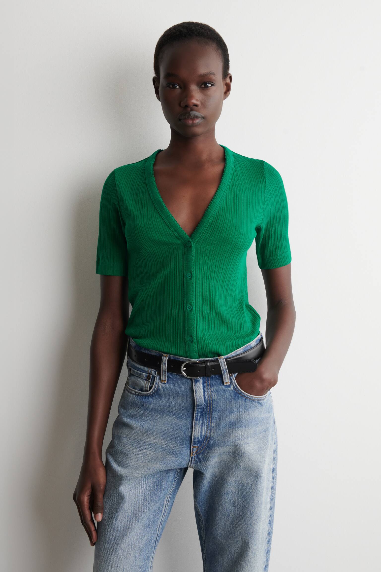 CARDIGAN A MANICHE CORTE IN MAGLIA TRAFORATA - VERDE/AVORIO/ANTRACITE - 1