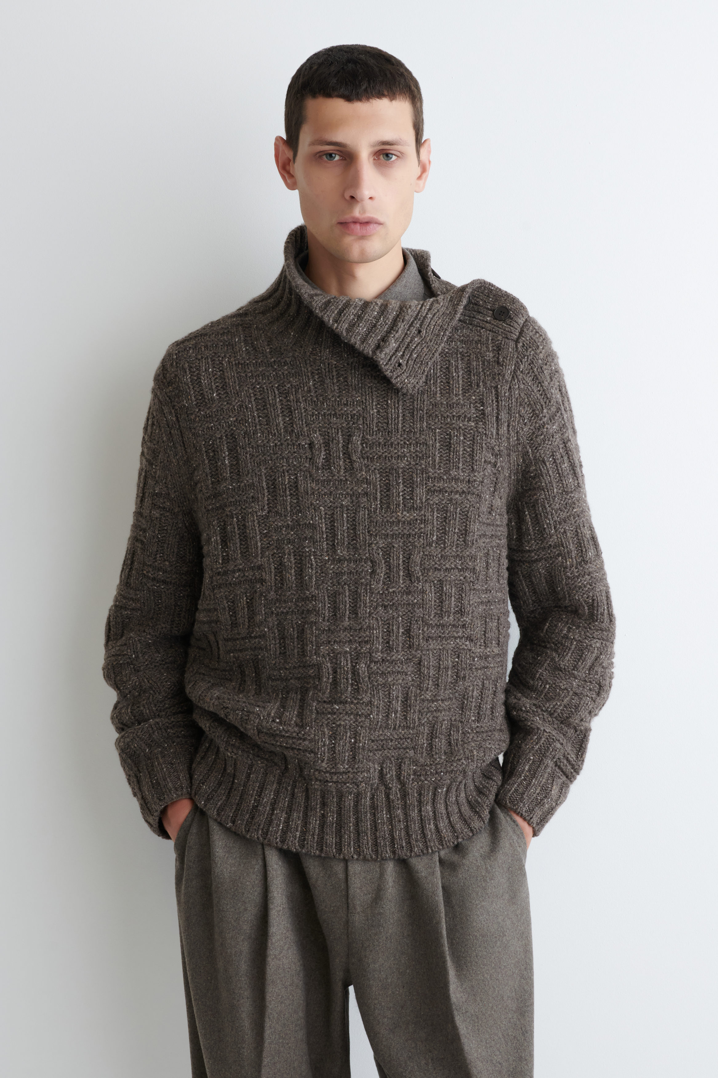 新品 STONE  MELANGE KNIT WEAR XLサイズ BASKETWEAVE WOOL SWEATER - STONE MÉLANGE | COS