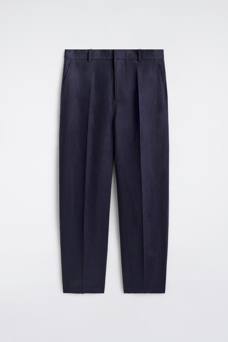 COS Relaxed Linen Tapered Trousers In Navy Men's Size 54