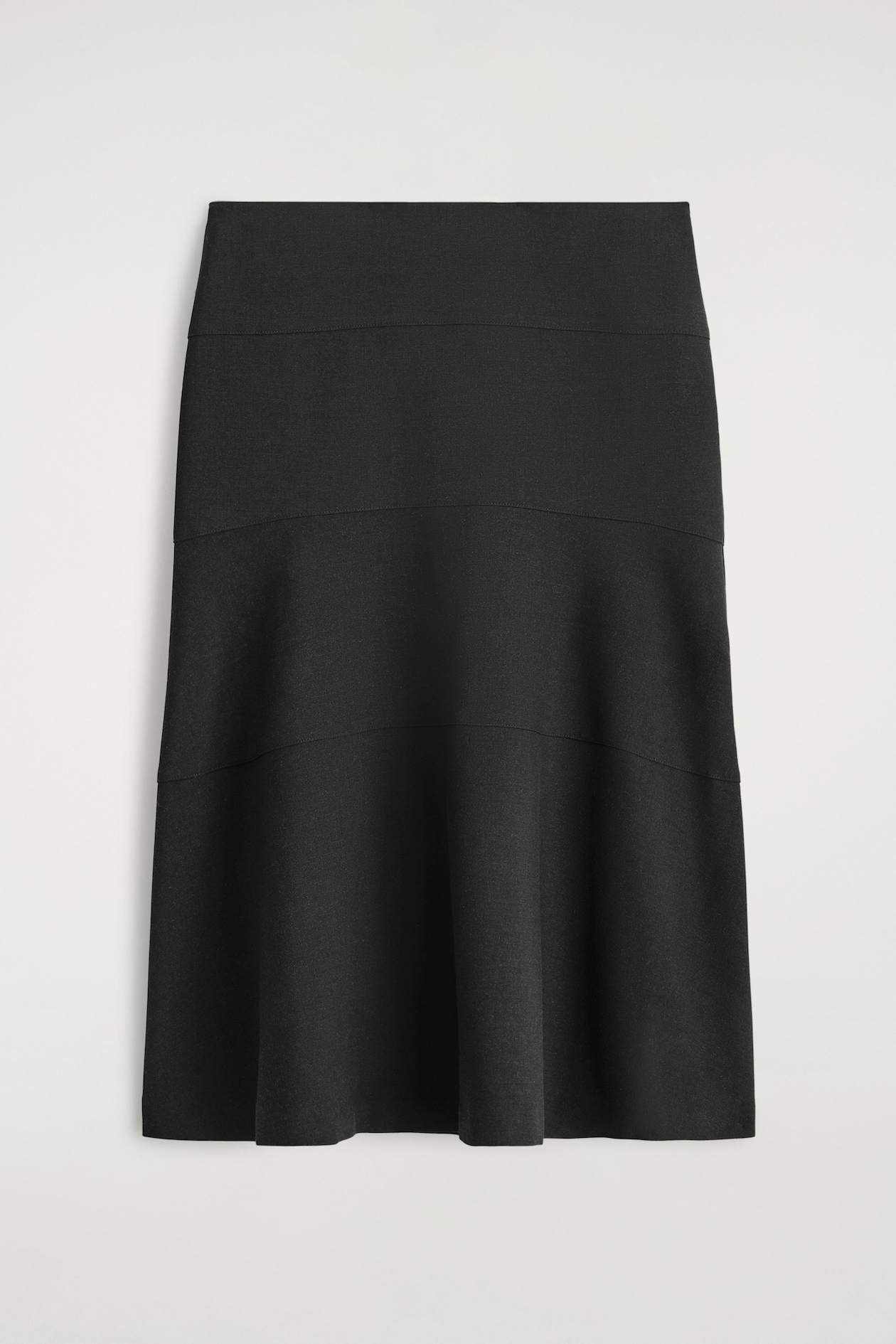 CURVED A-LINE MIDI SKIRT — DARK GREY