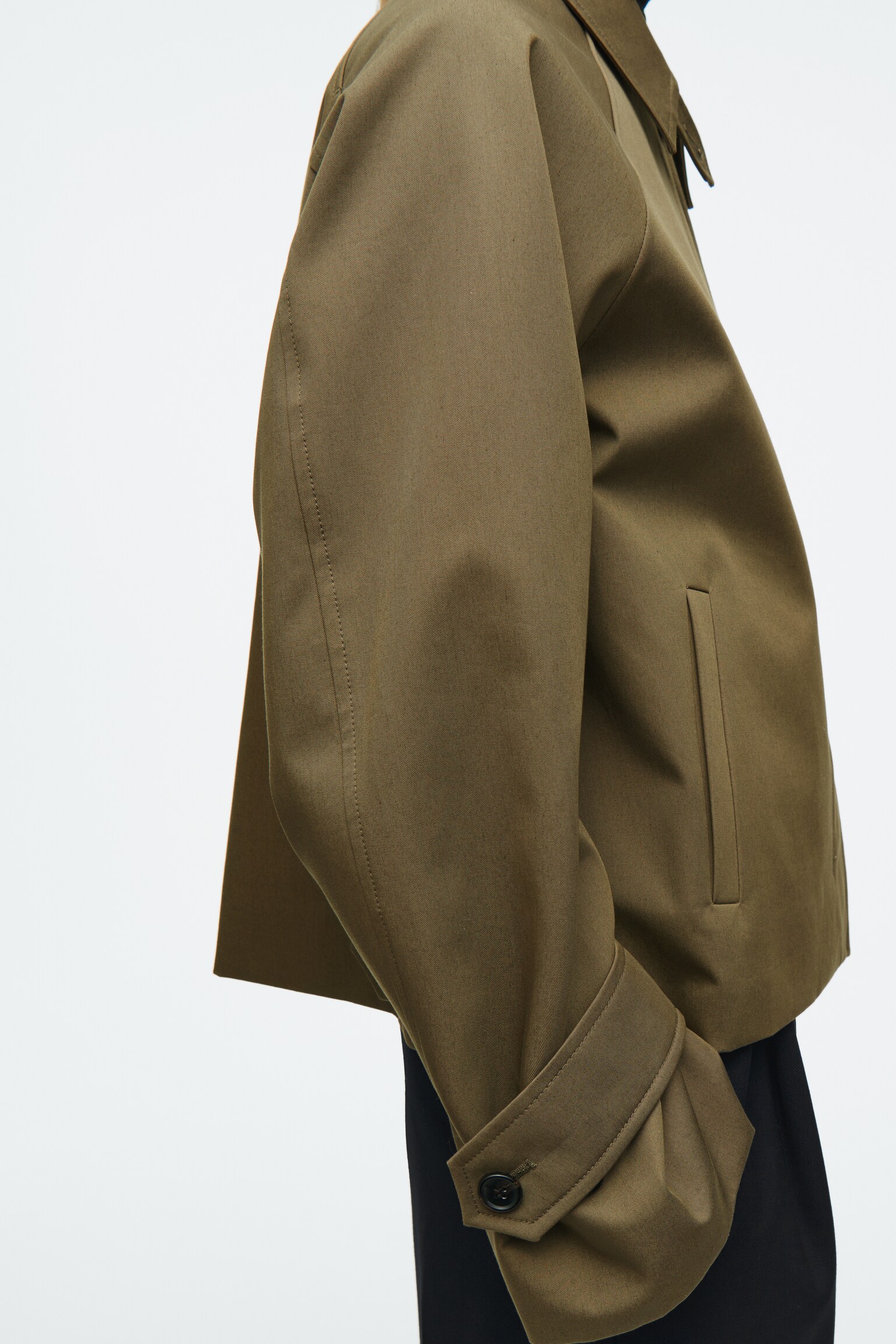 TWILL SHORT TRENCH COAT - KHAKI - 4