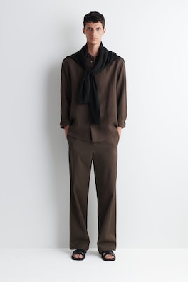 RELAXED LINEN SHIRT — BROWN 4