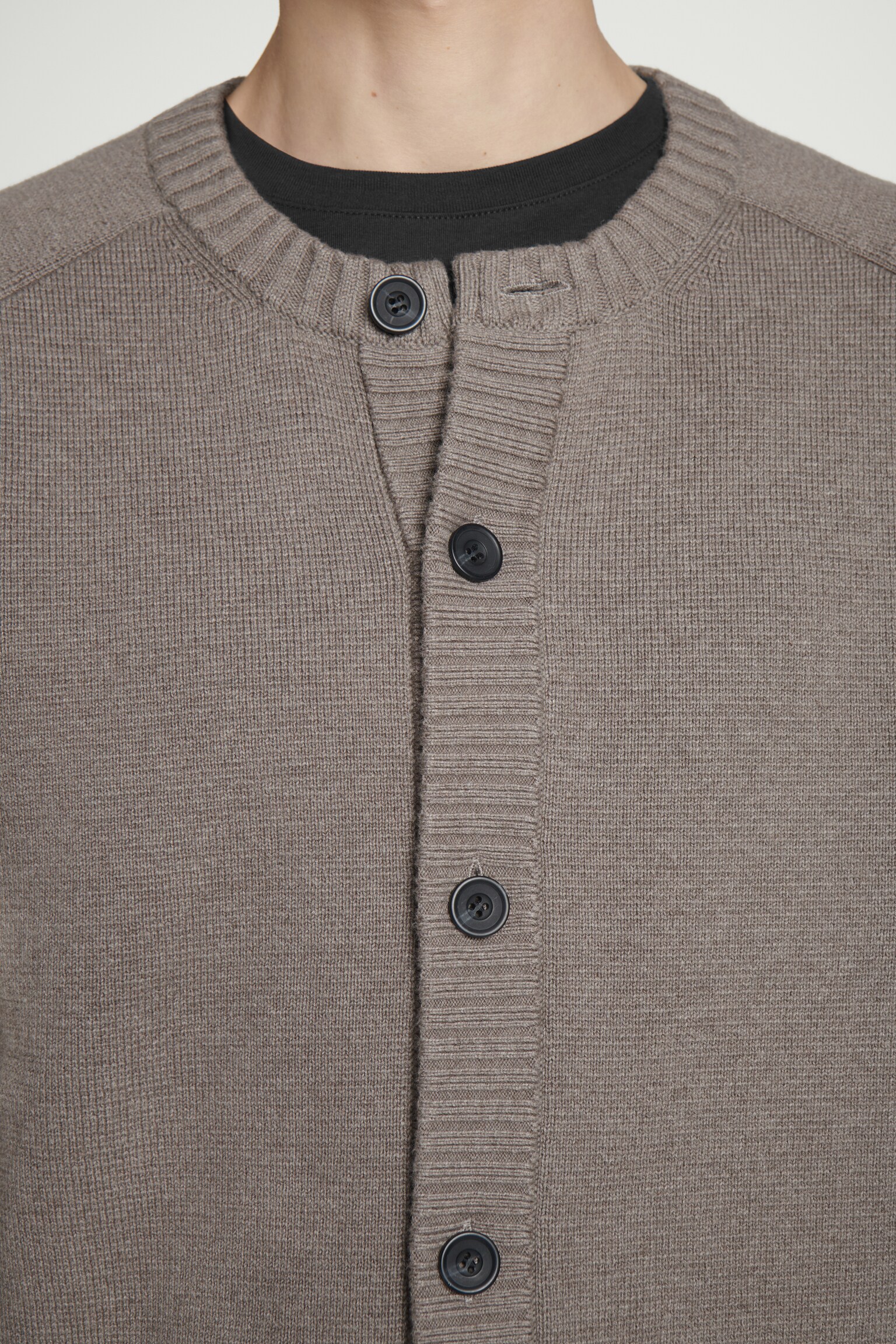 CARDIGAN À COL ROND EN LAINE MÉLANGÉE - TAUPE/NOIR - 7