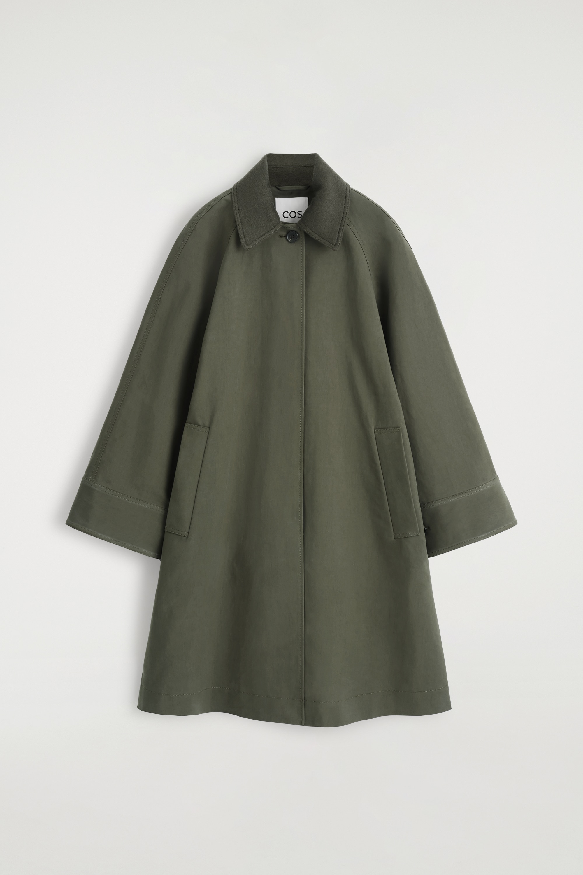 WOOL-TRIMMED LONG CAR COAT - DARK KHAKI