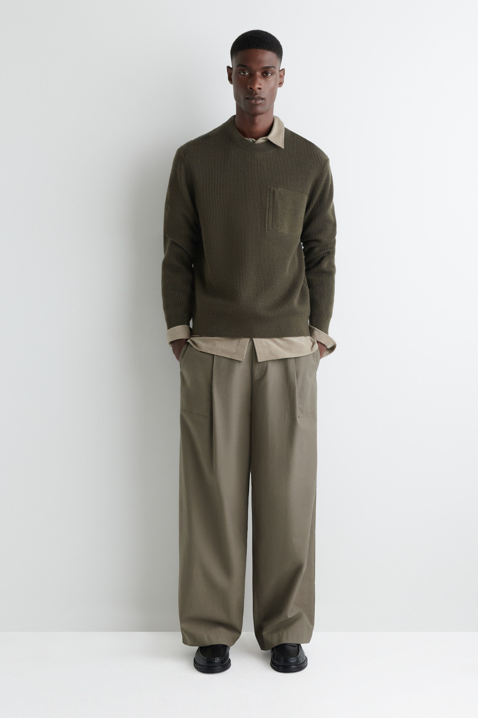 PULL À COL ROND ET DÉTAIL DE POCHE EN LAINE - KAKI/BEIGE CHINÉ - 7