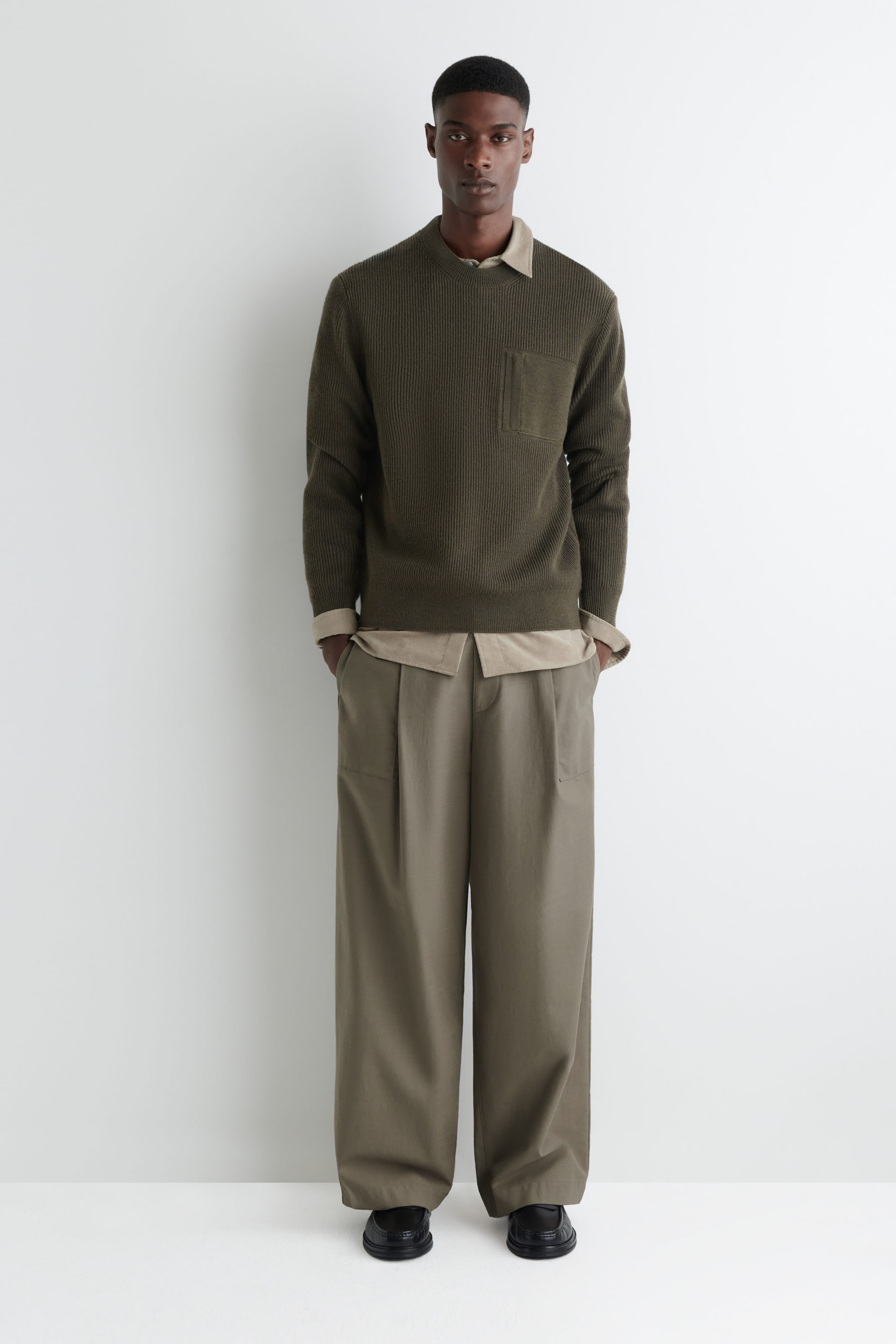 POCKET-DETAIL WOOL CREW-NECK JUMPER