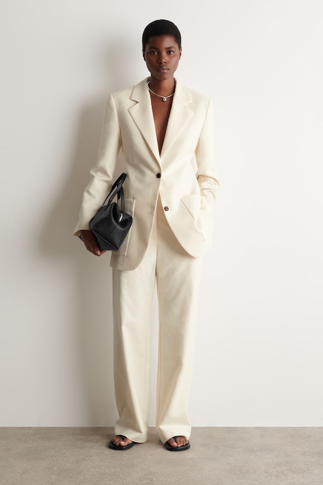 TEXTURED SLIM STRAIGHT-LEG TROUSERS - ECRU - 1
