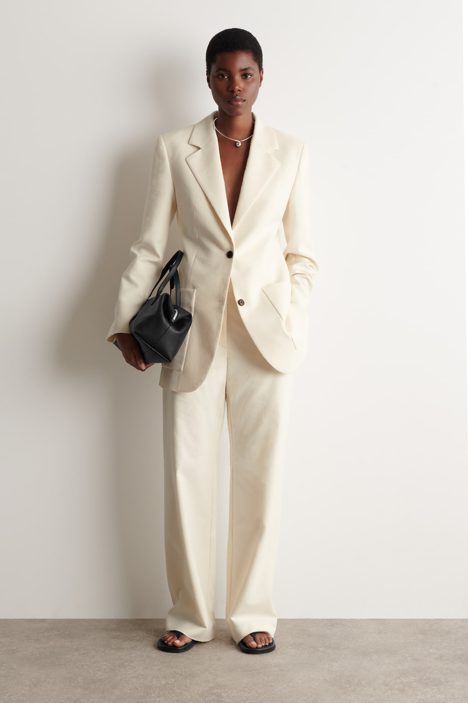 PANTALON DROIT SLIM TEXTURÉ - ÉCRU - 1