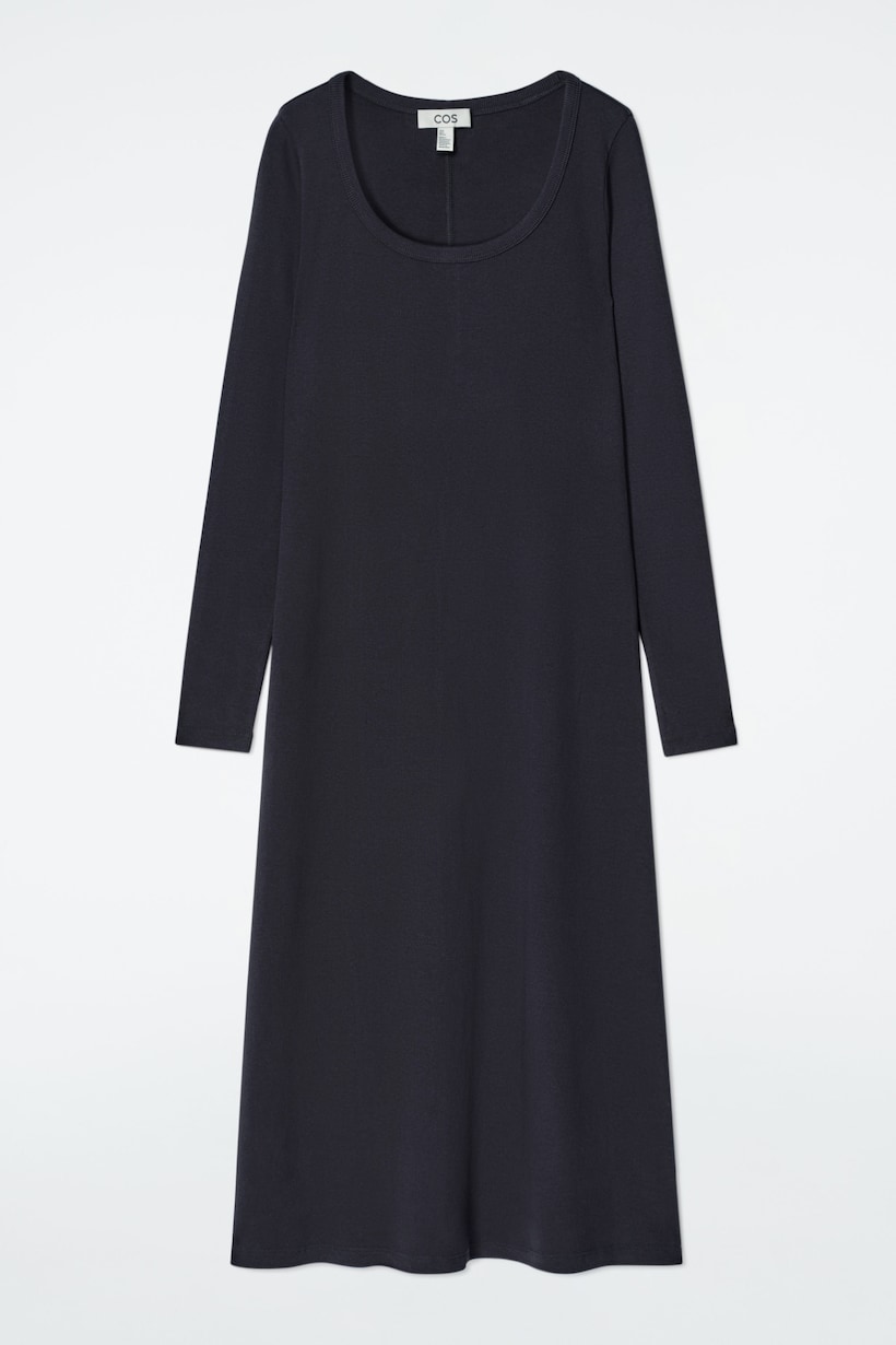 cos oversized jersey dress Cos Blue Dress COS Women's Sculpted Gathered Jersey Midi Dress In Dark Blue Cotton Size: Medium