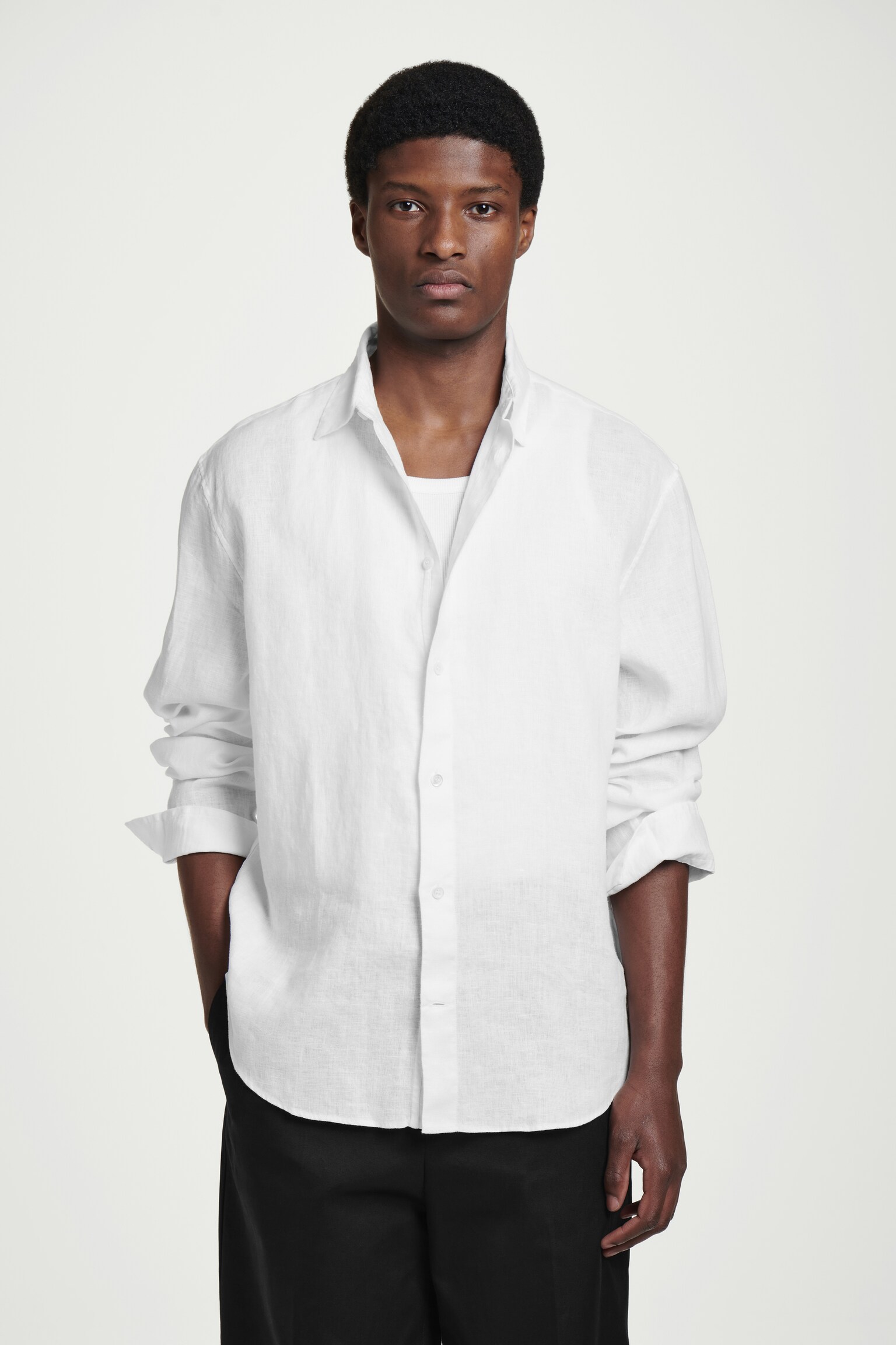 CHEMISE DÉCONTRACTÉE EN LIN - BLANC/BEIGE / RAYÉ/ABRICOT / RAYURES/BLEU MARINE/TAUPE/NOIR - 1