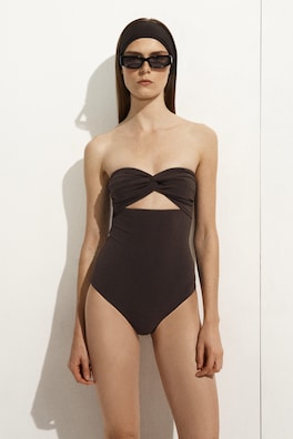 TWISTED TEXTURED CUTOUT SWIMSUIT — BROWN 1