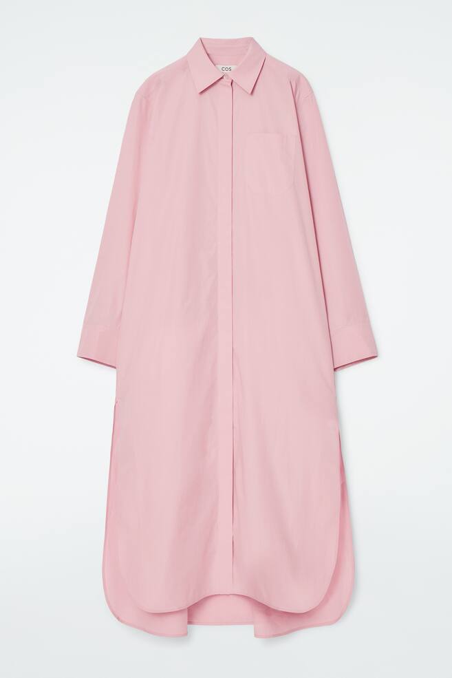 COLLARED MIDI SHIRT DRESS - PINK - 1