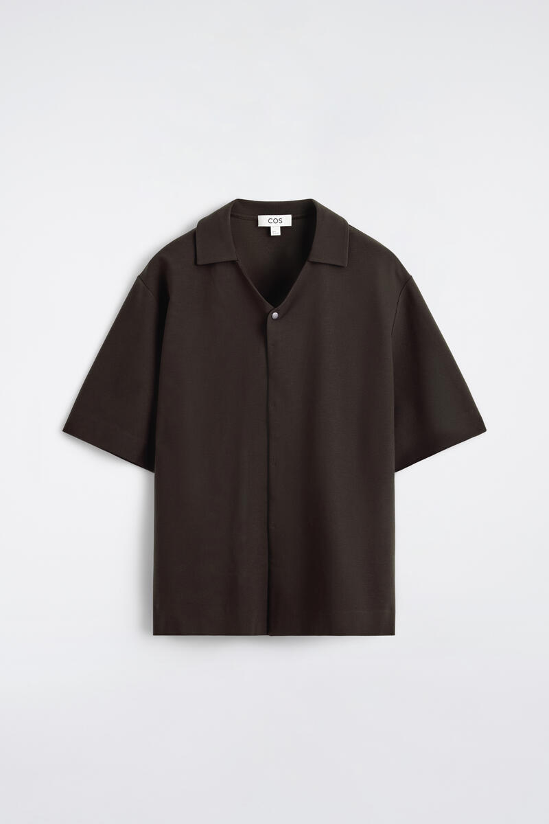 COS Milano-Jersey Short-Sleeved Shirt In Brown Men's Extra Large