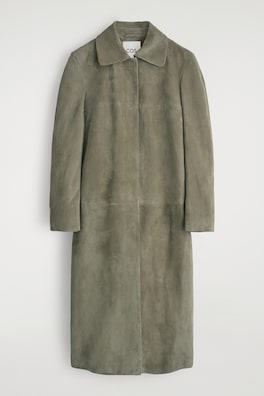 COLLARED SUEDE LONG COAT — KHAKI 2