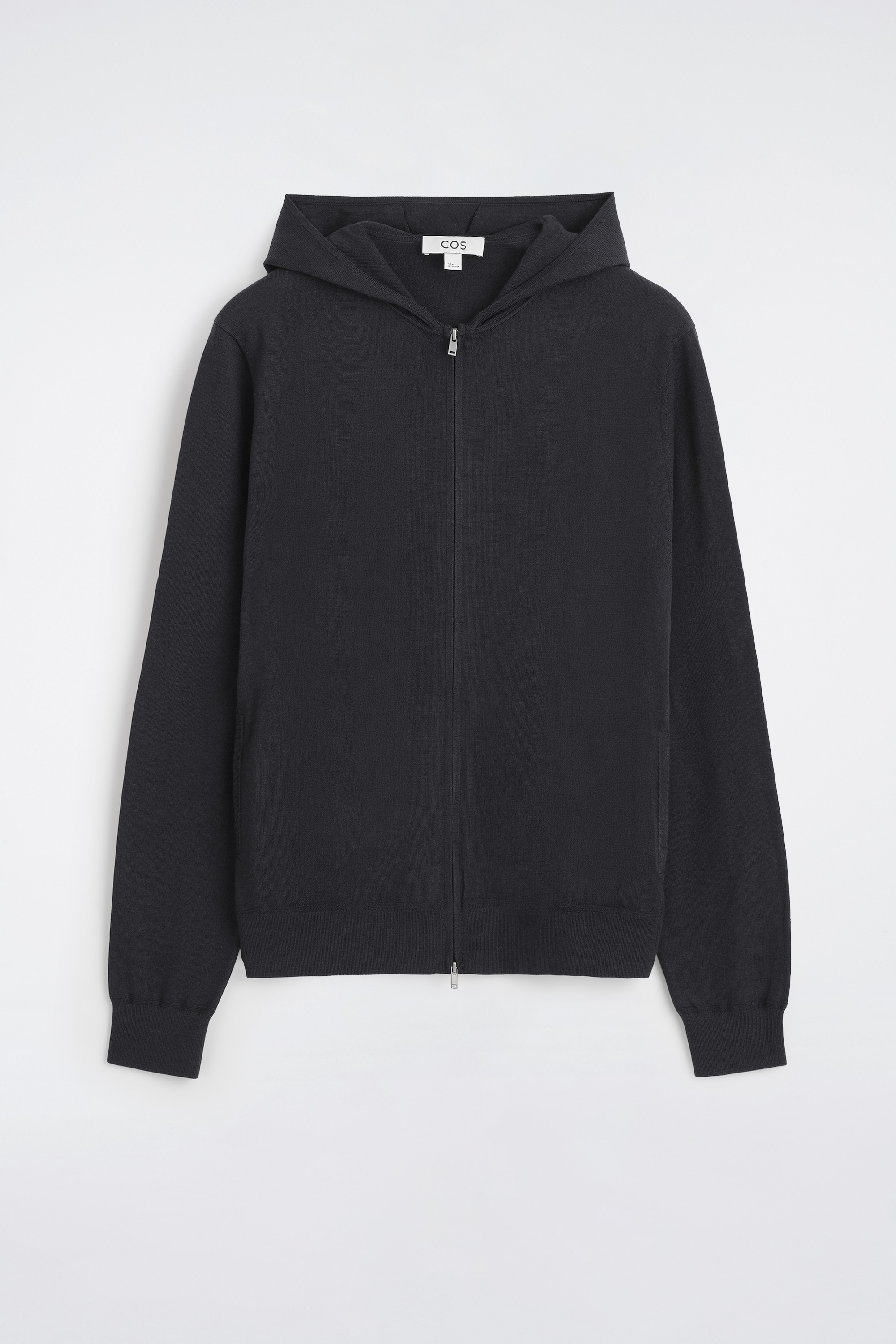 SWEAT À CAPUCHE DEMI-ZIPPÉ EN LAINE MÉRINOS - GRIS CHINÉ/BLEU MARINE