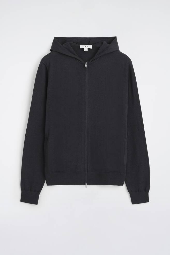 Hoodie met rits van merinowol - GRIJS MELANGE/MARINEBLAUW - 1