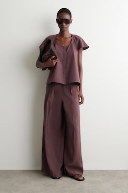 FLUTED-SLEEVE COTTON BLOUSE — DARK RED 2