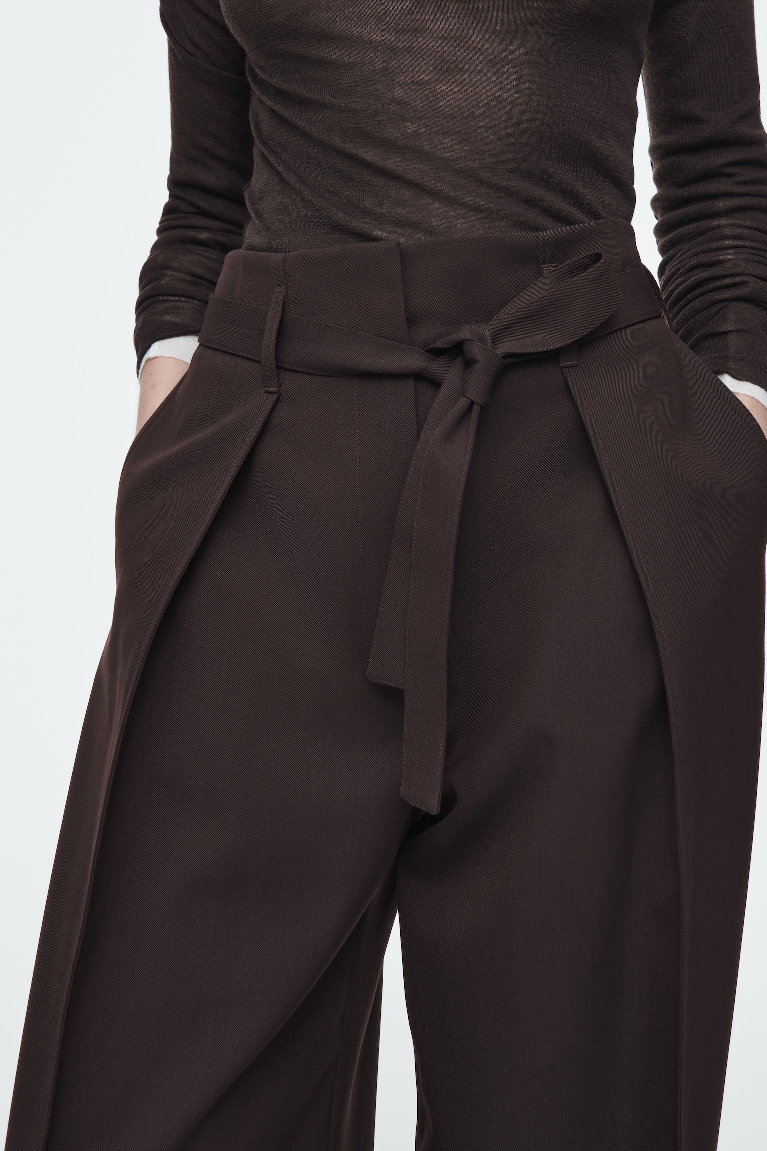 TURN-UP WOOL-BLEND TROUSERS - DARK BROWN - 3