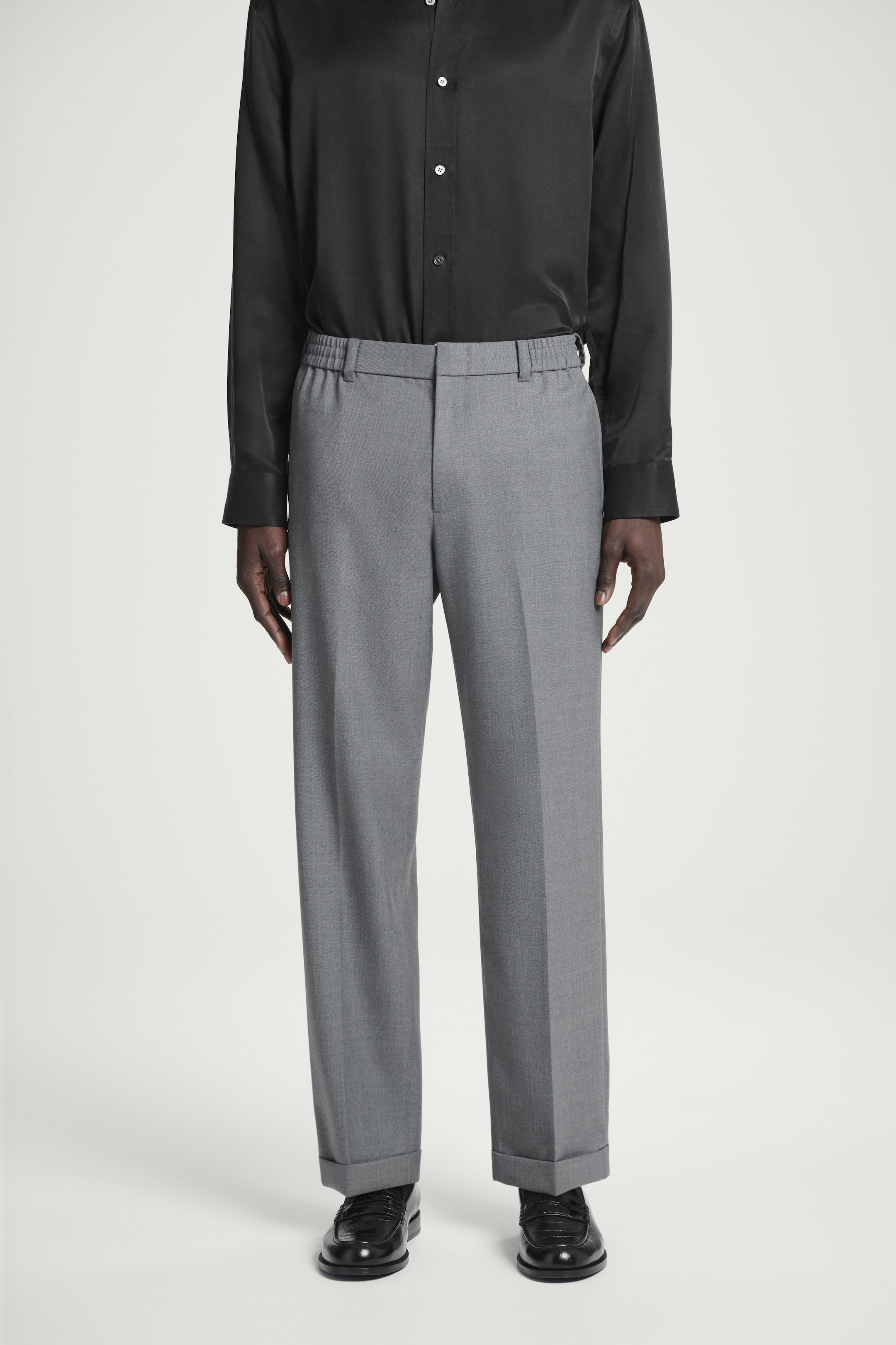 View larger image: TURN-UP WOOL-BLEND STRAIGHT-LEG TROUSERS - GREY MÉLANGE - Men | H&M GB 2