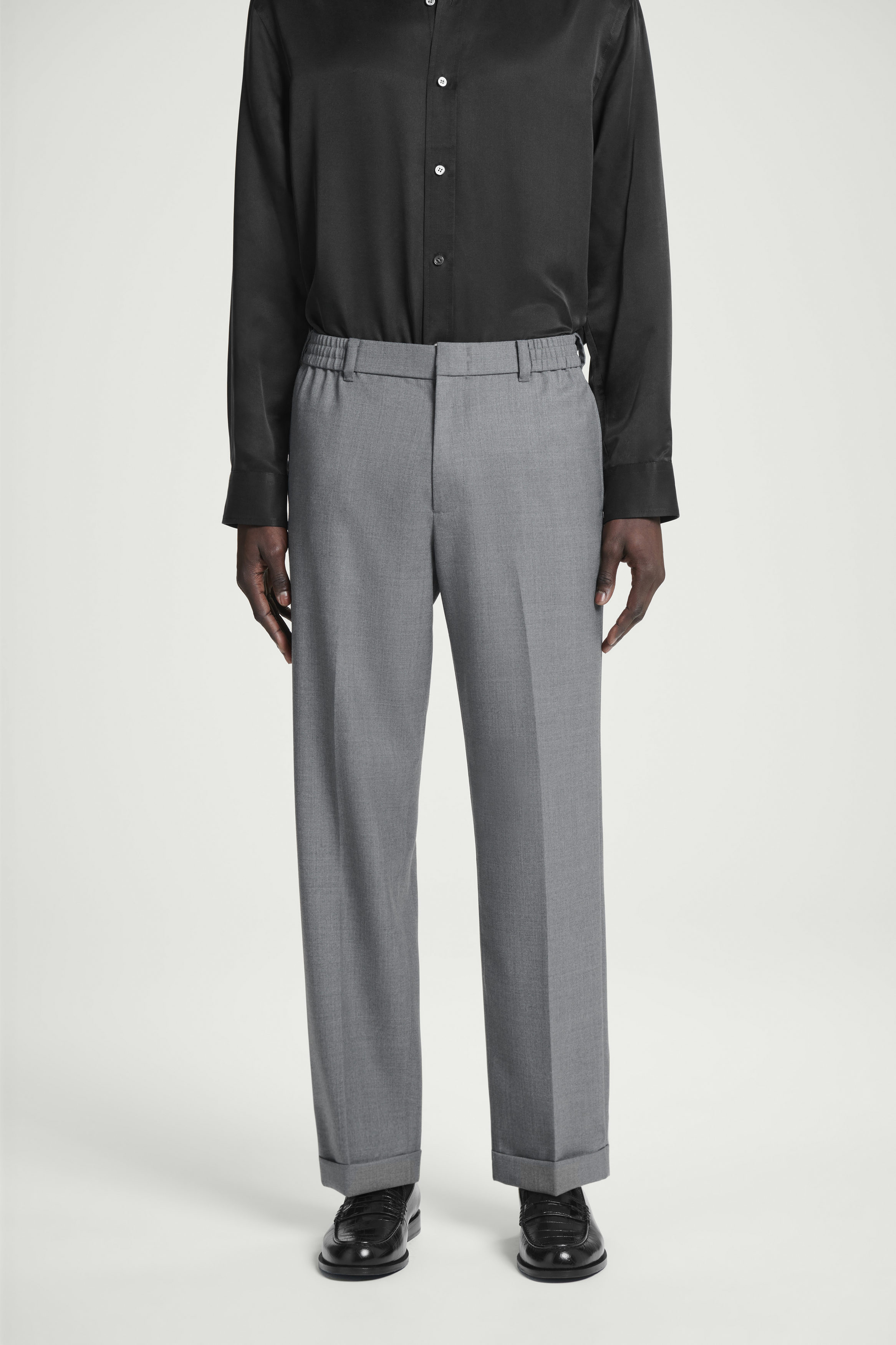 TURN-UP WOOL-BLEND STRAIGHT-LEG PANTS - GRAY MÉLANGE | COS