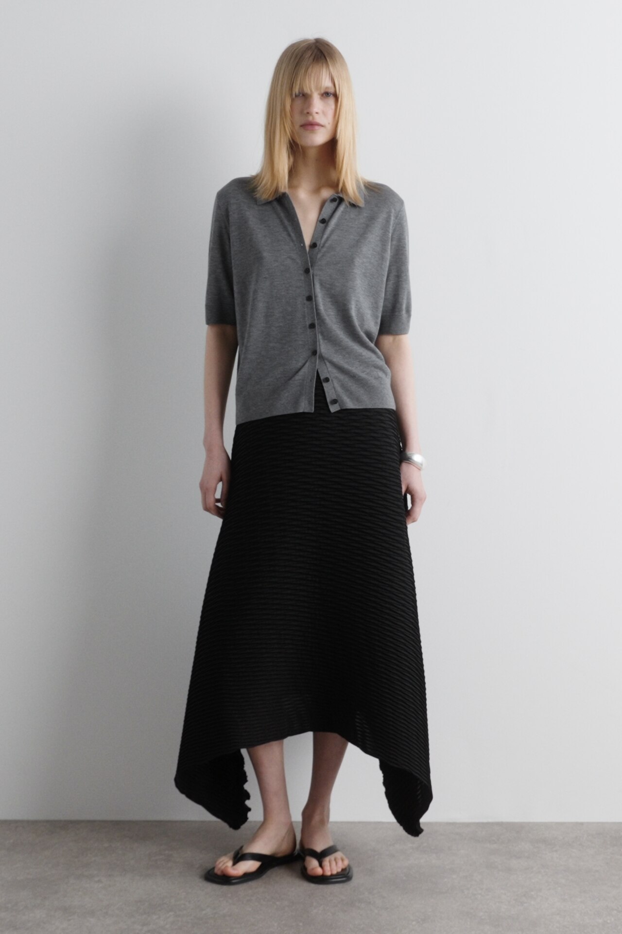 【COOR】 MERINO WOOL POLO CARDIGAN/追跡付 MERINO WOOL-BLEND POLO CARDIGAN - GRAY MÉLANGE | COS