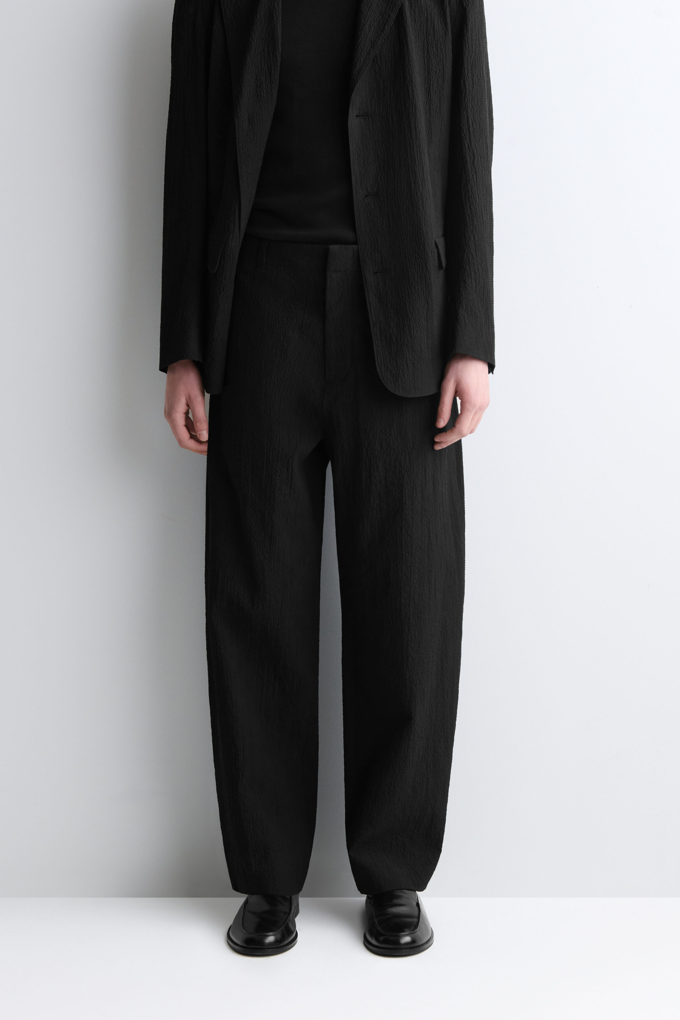 SEERSUCKER RELAXED-FIT STRAIGHT-LEG PANTS - BLACK | COS US