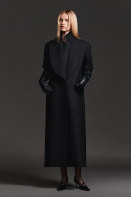 TAILORED DRAPED WOOL-BLEND LONG COAT — BLACK 8