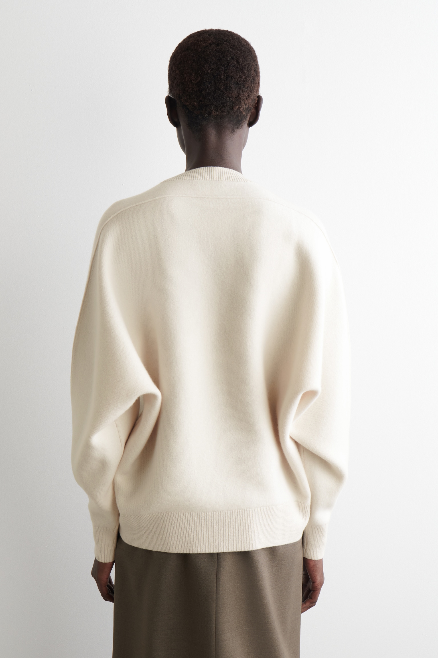 PULL SILHOUETTE ARRONDIE EN LAINE DOUBLE FACE - BLANC/VERT FONCÉ/GRIS CHINÉ - 4