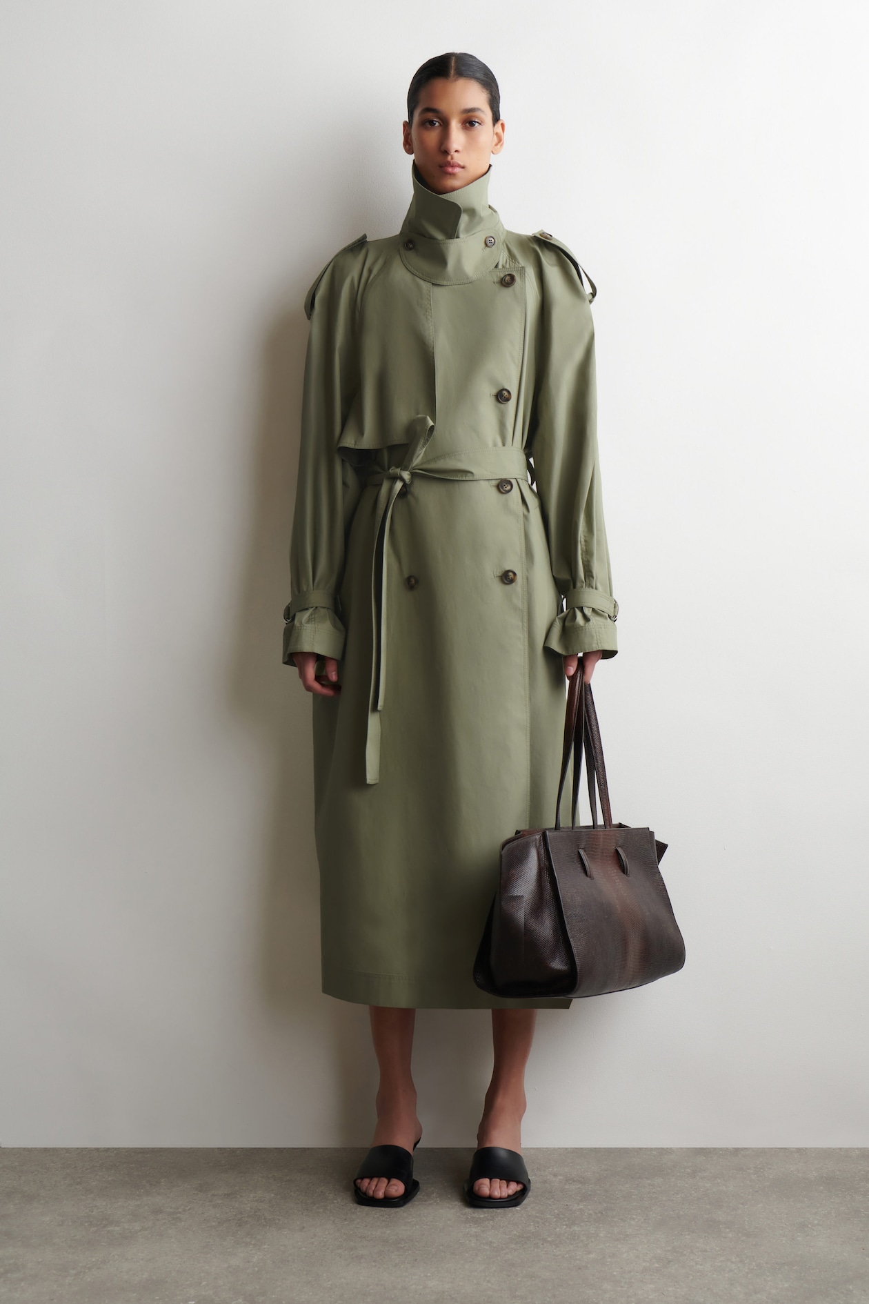 FUNNEL-NECK COTTON TRENCH COAT