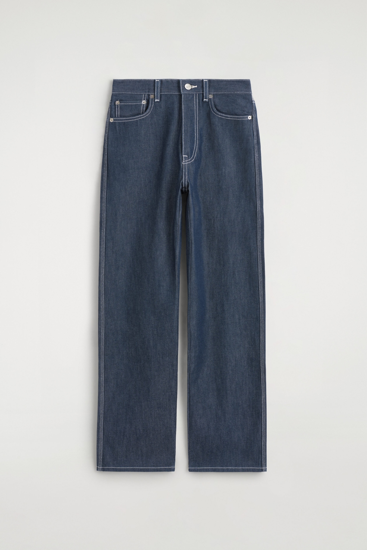 CHORD TOPSTITCHED RAW STRAIGHT-LEG JEANS — RAW INDIGO