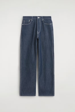 CHORD TOPSTITCHED RAW STRAIGHT-LEG JEANS — RAW INDIGO 7