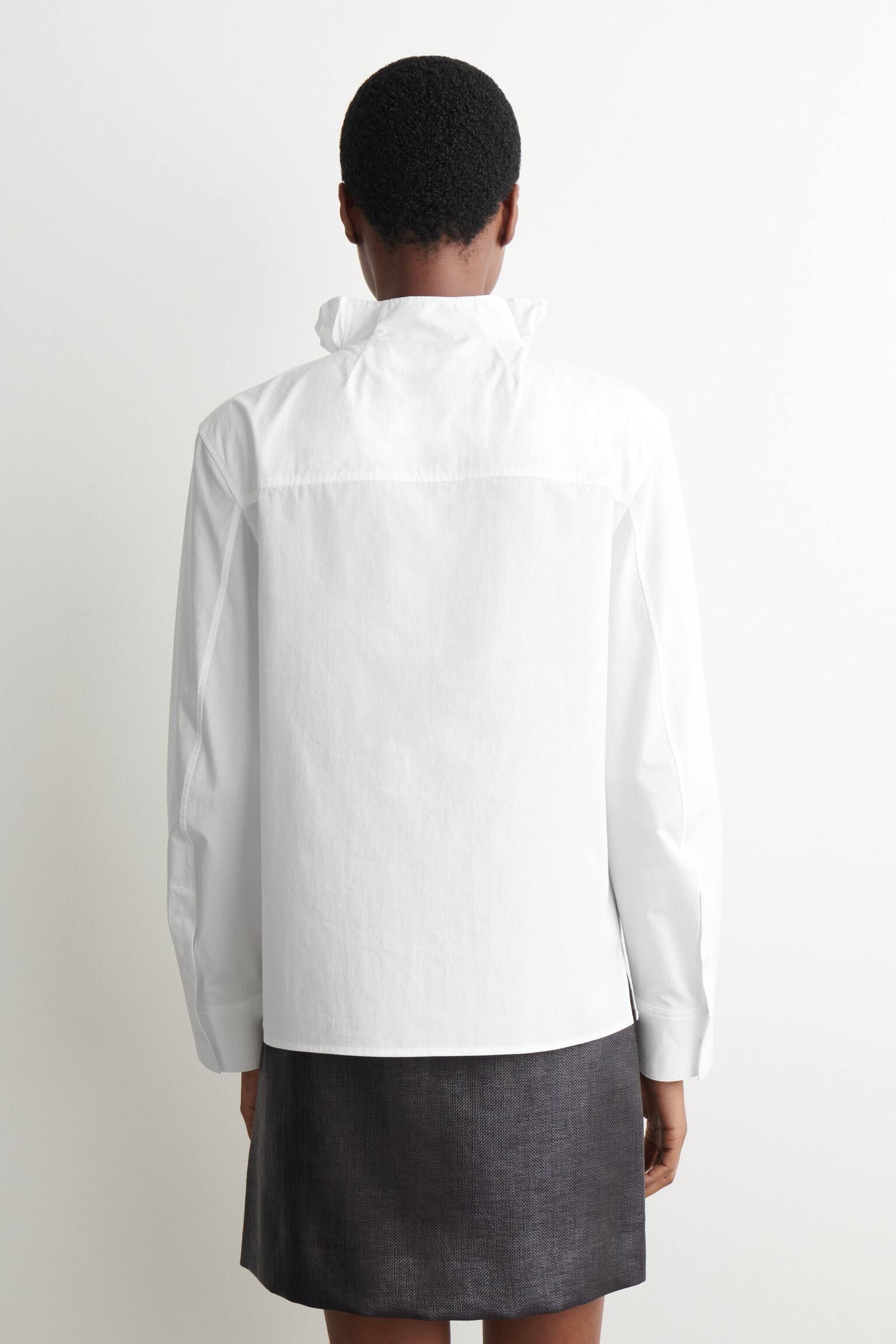 BLUSA IN COTONE CON PIEGHE - BIANCO/MARRONE - 7