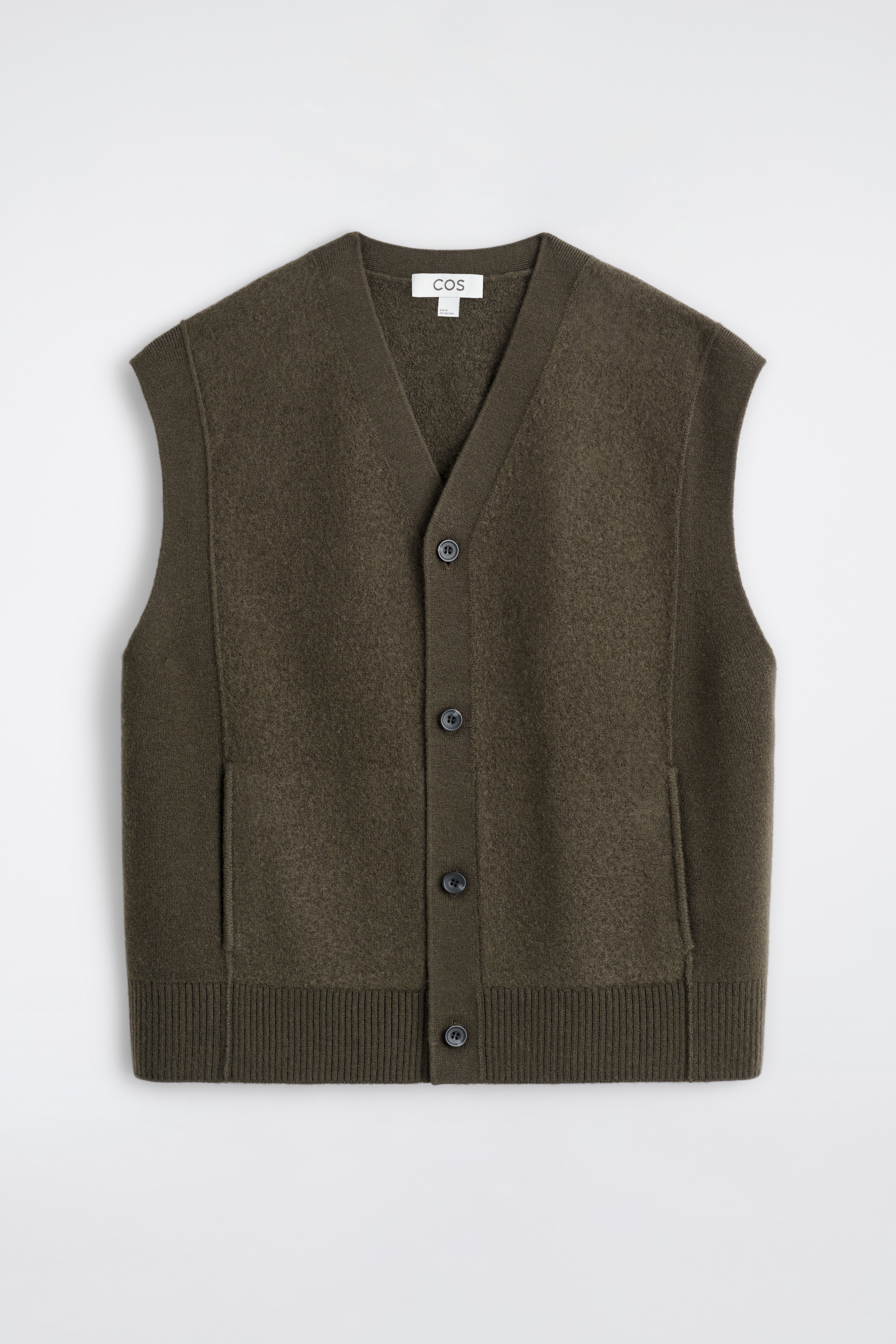 KNOPEN GEBREID GEKOKT-WOL GILET - DONKER KHAKI