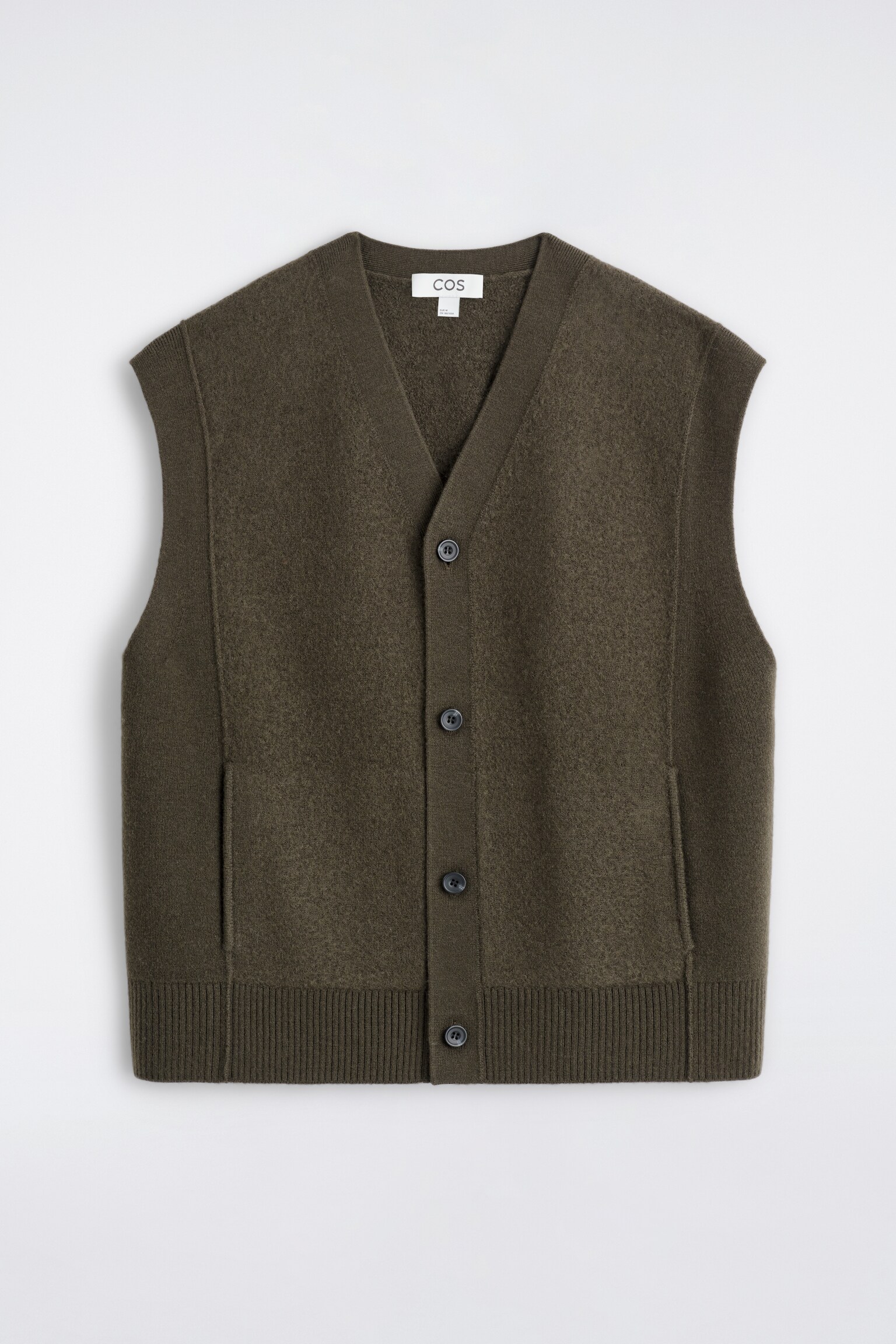 GILET BOUTONNÉ EN LAINE BOUILLIE - KAKI FONCÉ/CHARBON - 2