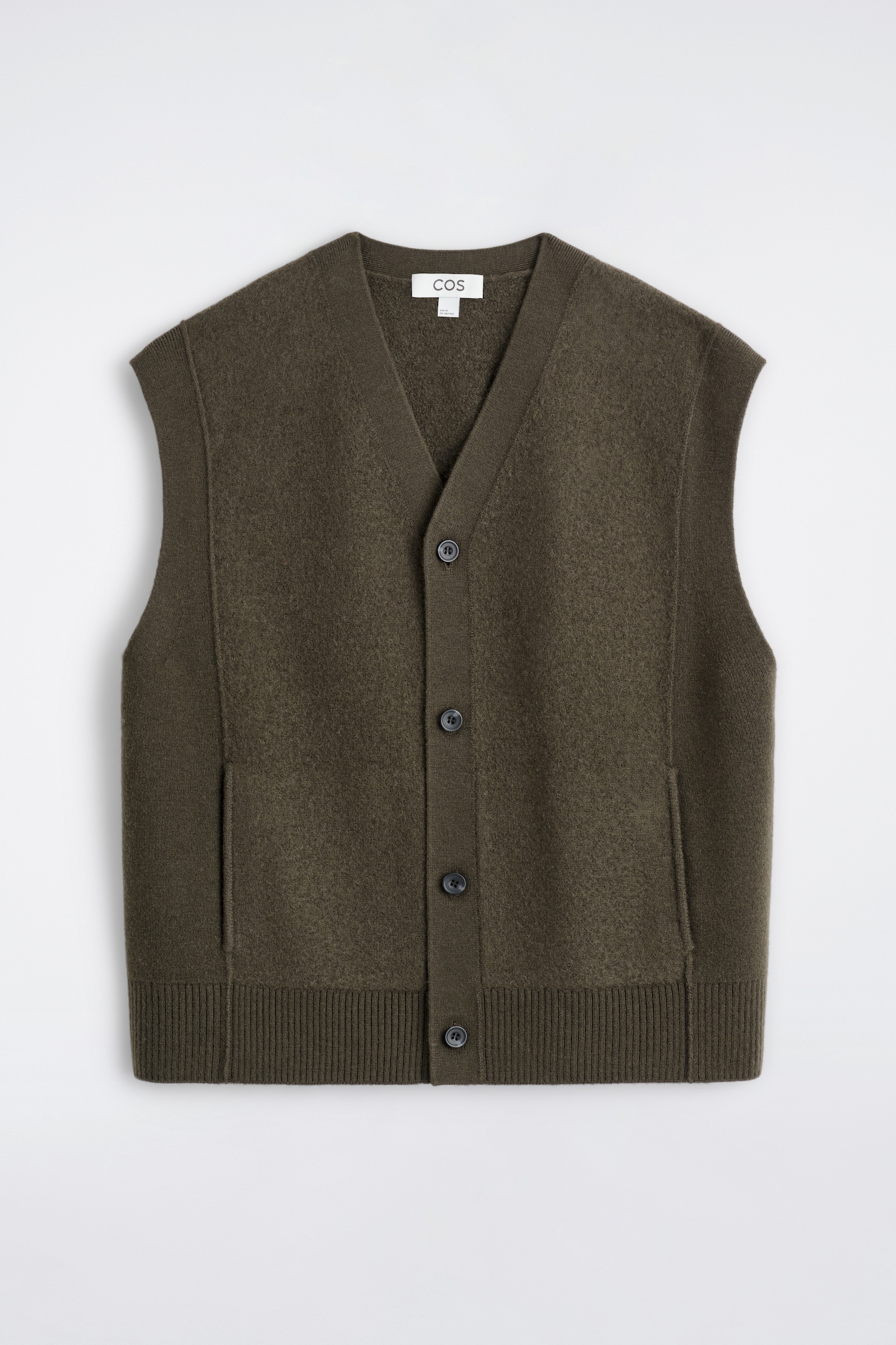 GILET BOUTONNÉ EN LAINE BOUILLIE - KAKI FONCÉ/CHARBON - 2
