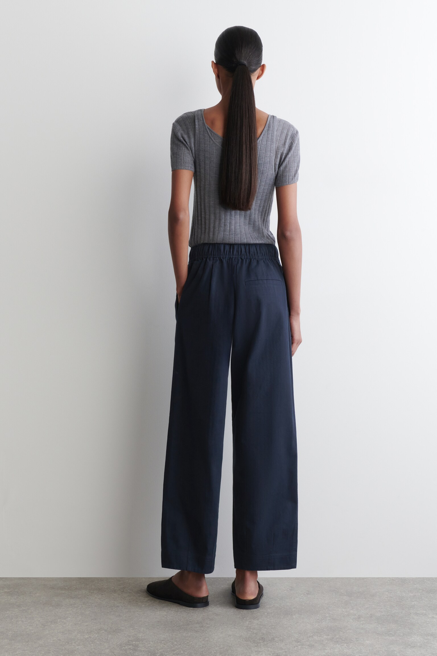 COTTON TAPERED DRAWSTRING TROUSERS - NAVY/WHITE/LIGHT BEIGE - 6