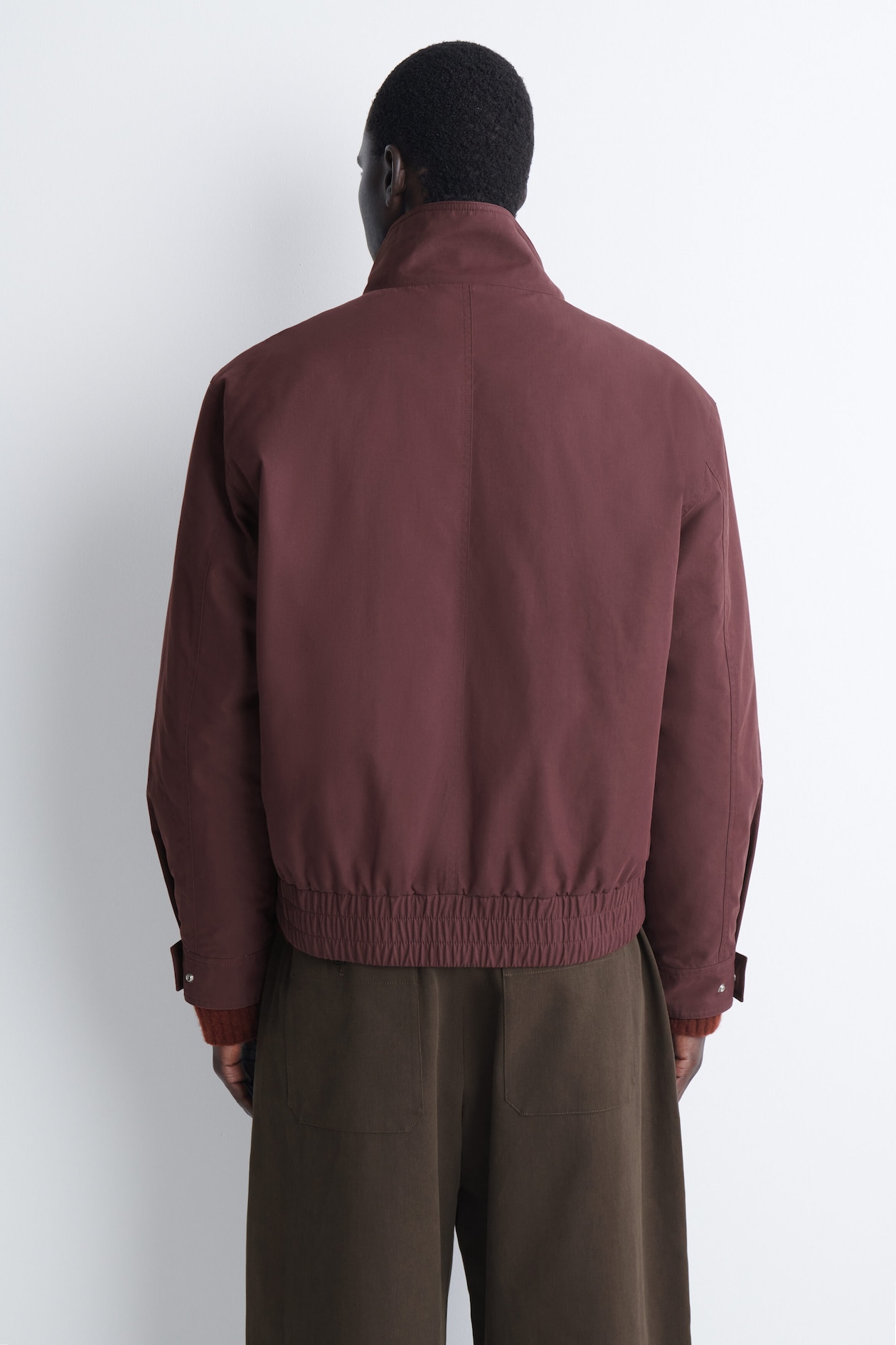 PADDED MOCK-NECK BOMBER JACKET — BURGUNDY