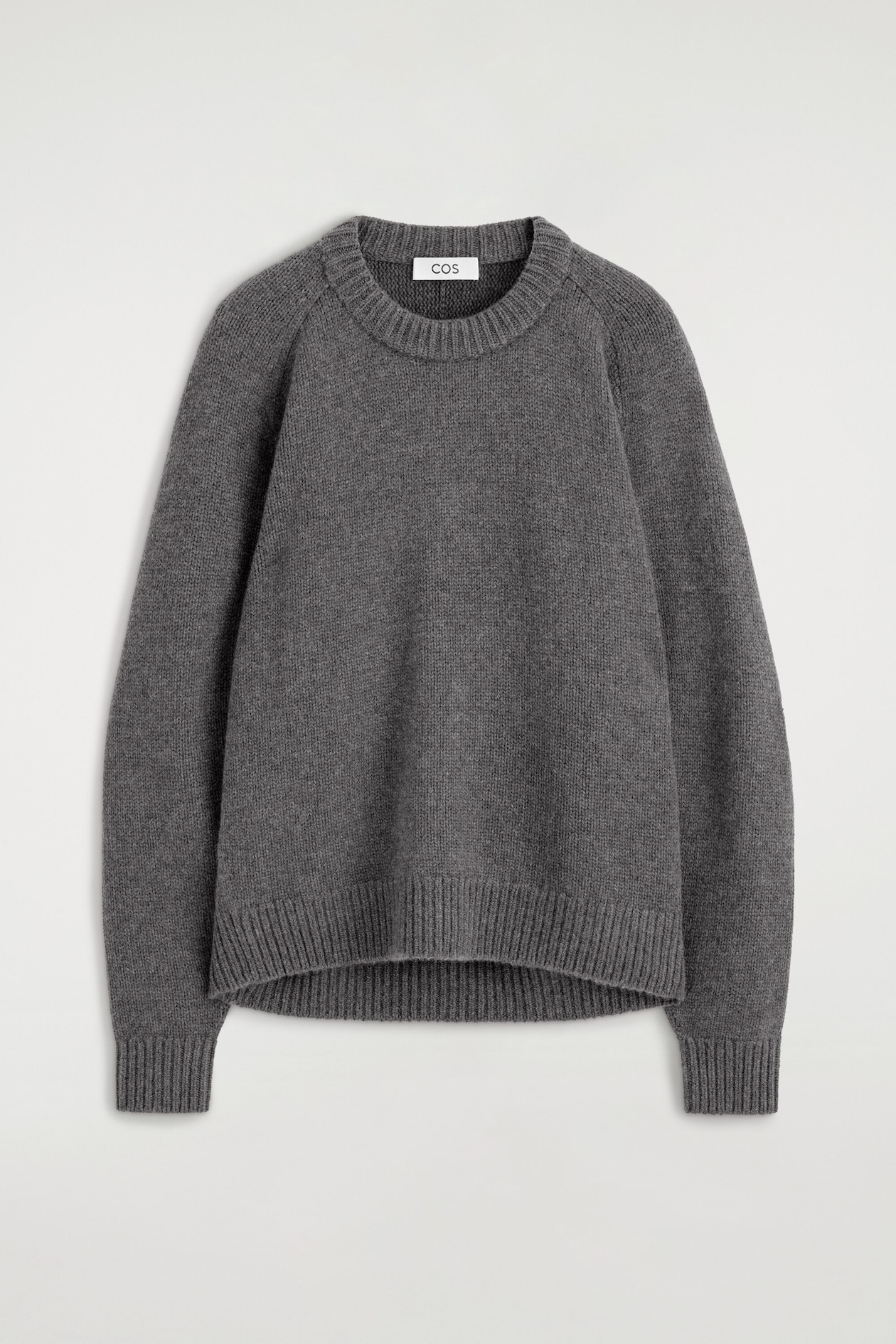 ROUNDED PURE CASHMERE CREW-NECK SWEATER — GRAY MÉLANGE