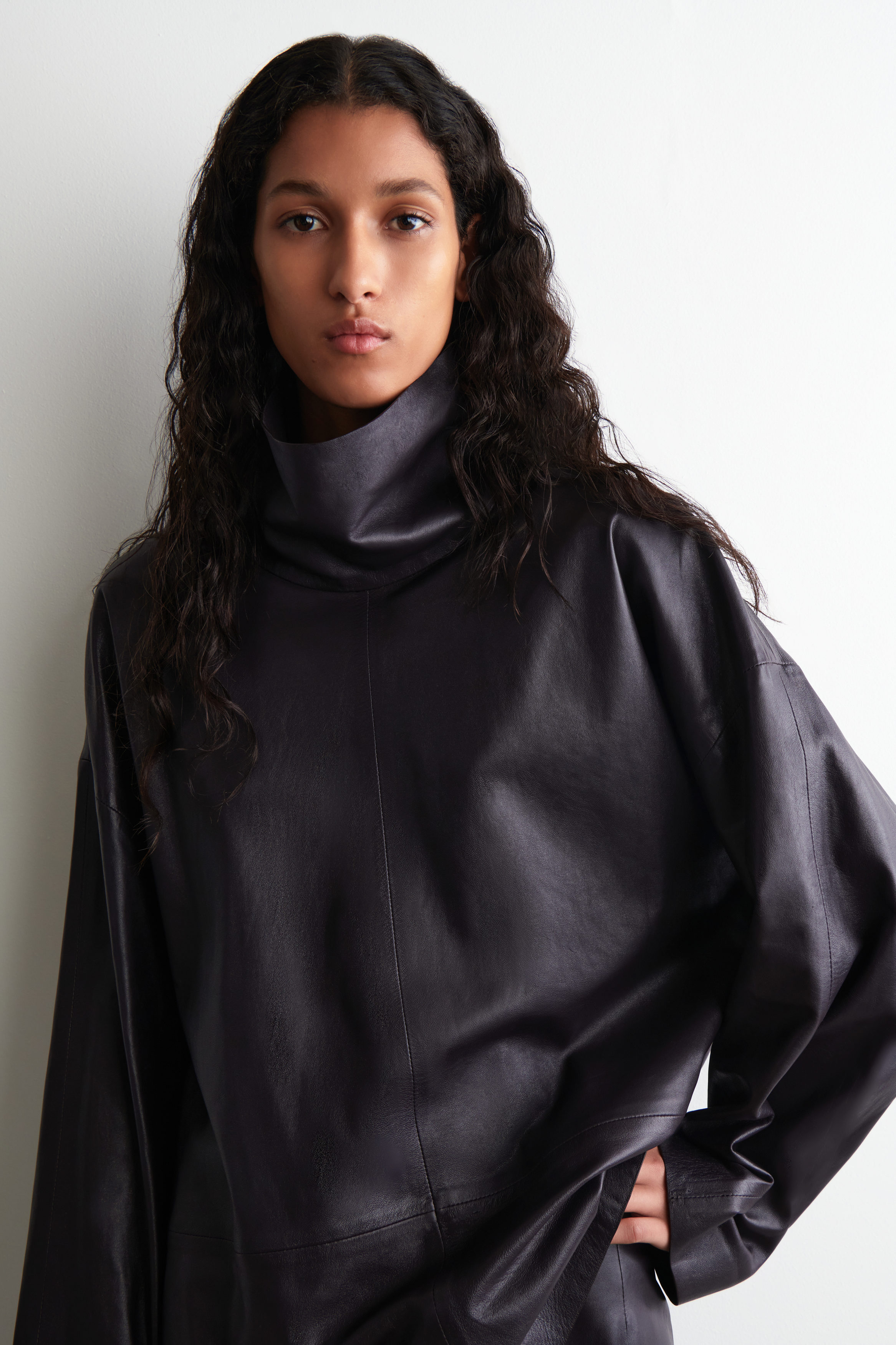 LEATHER MOCK-NECK TOP - ESPRESSO | COS US