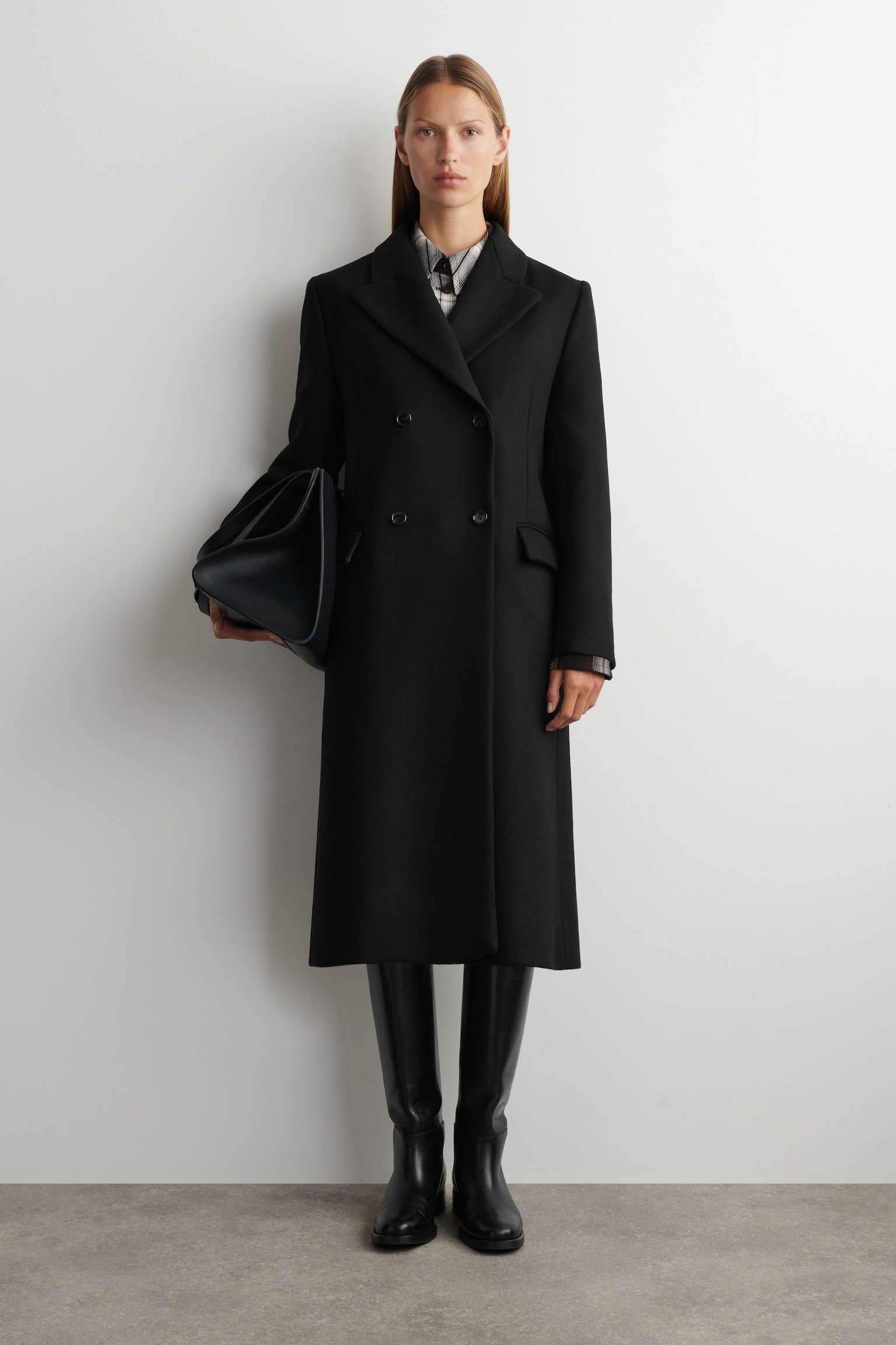 TAILORED DOUBLE-BREASTED WOOL COAT - BLACK - 1