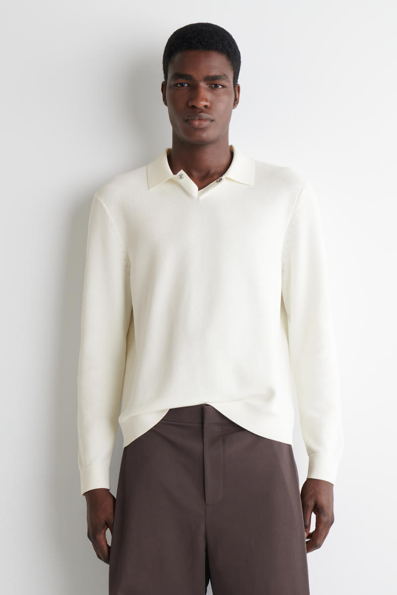 Cos Honeycomb-knit Polo Shirt In White