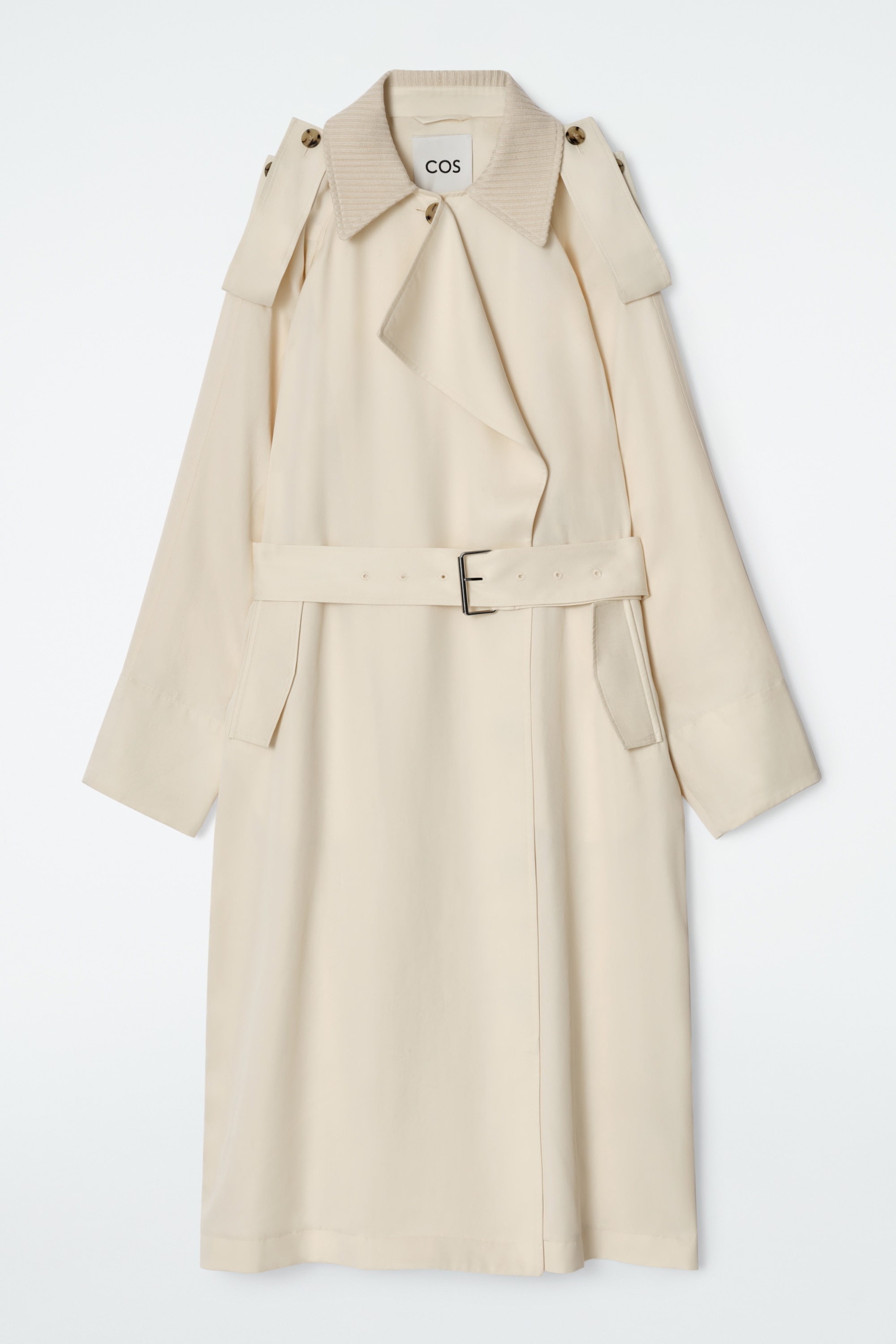 KNITTED-COLLAR TRENCH COAT - LIGHT BEIGE