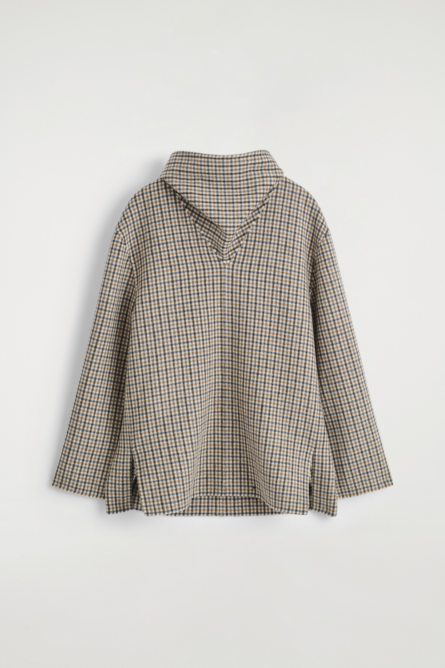 BLOUSE À ÉCHARPE ET CARREAUX EN LAINE DOUBLE FACE - BEIGE / CARREAUX - 2