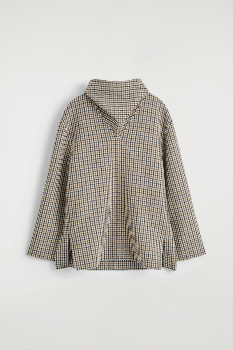Cos Checked Double-faced Wool Scarf Blouse In Beige In Multi