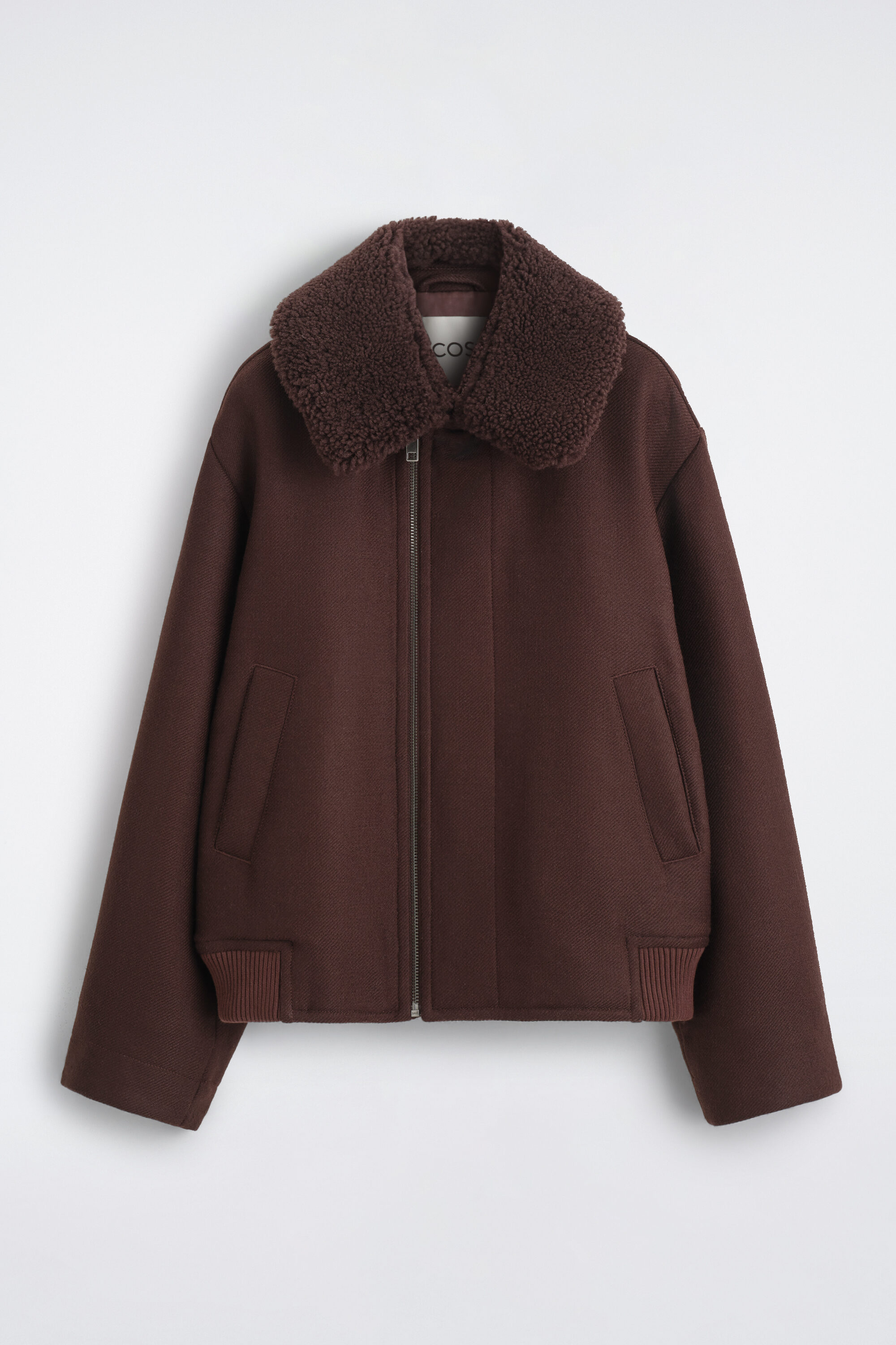 SHEARLING-COLLAR WOOL FLIGHT JACKET - CHOCOLATE | COS US