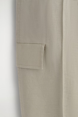 BELTED LINEN BARREL-LEG TROUSERS — BEIGE 5