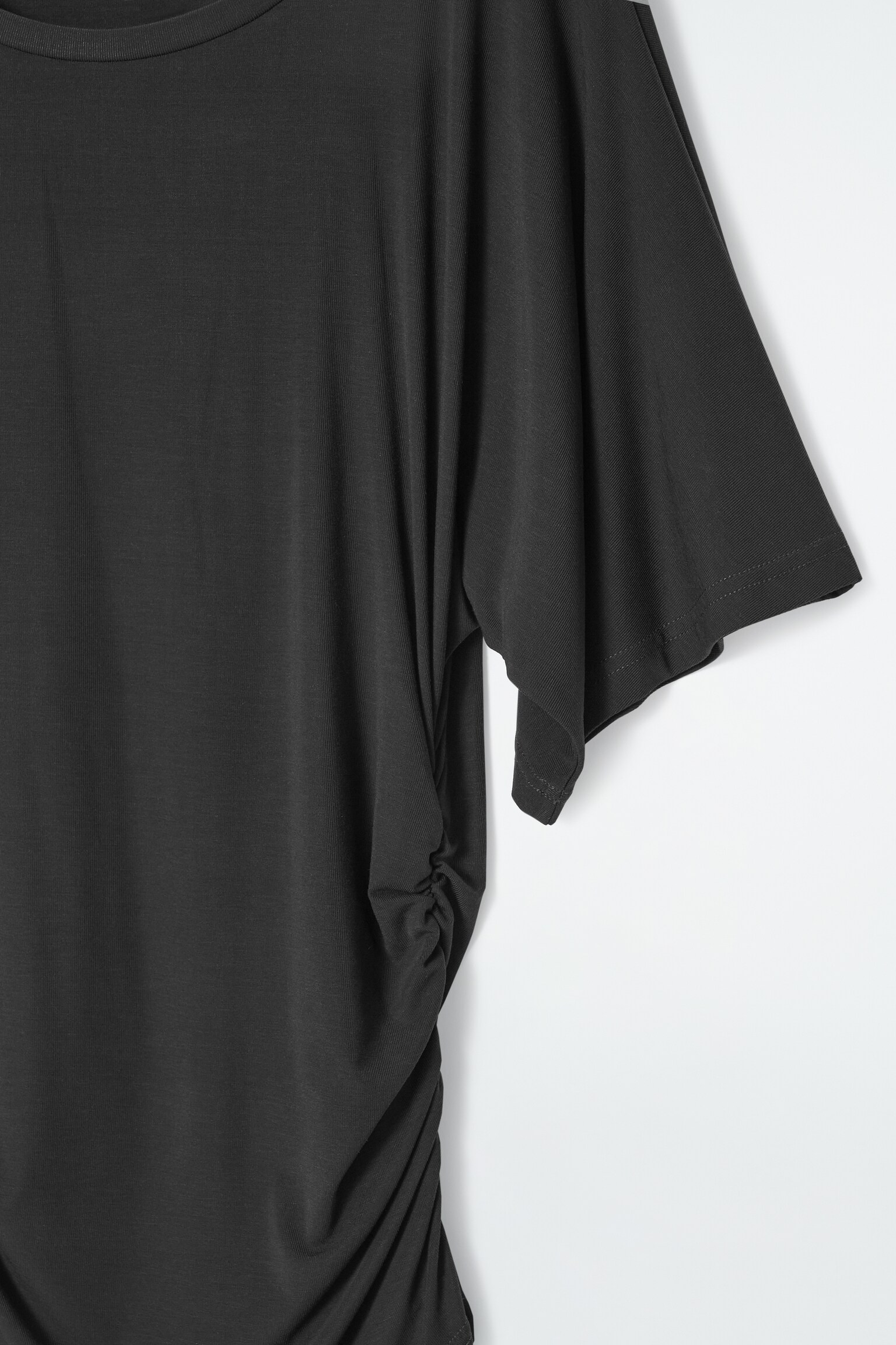 RUCHED JERSEY T-SHIRT - BLACK/BURGUNDY - 2