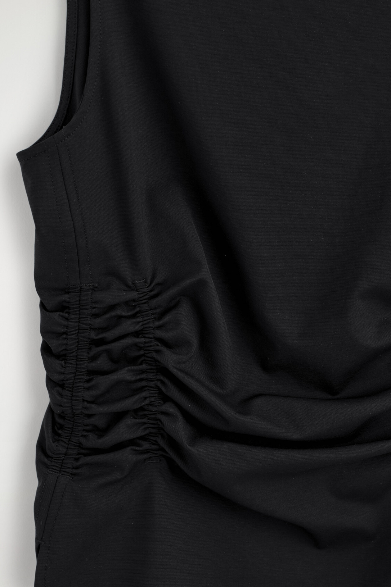 RUCHED-WAIST COTTON-JERSEY TANK TOP — BLACK