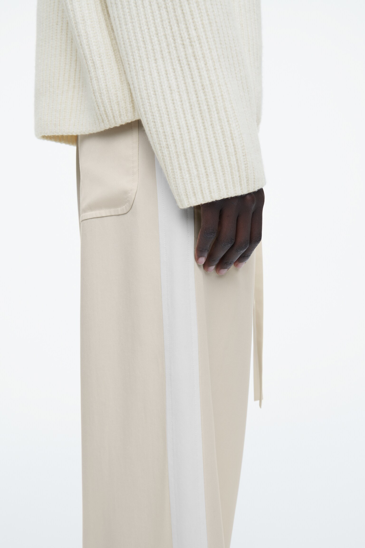 PANTALONI A GAMBA LARGA CON LACCI - AVORIO/KAKI - 5