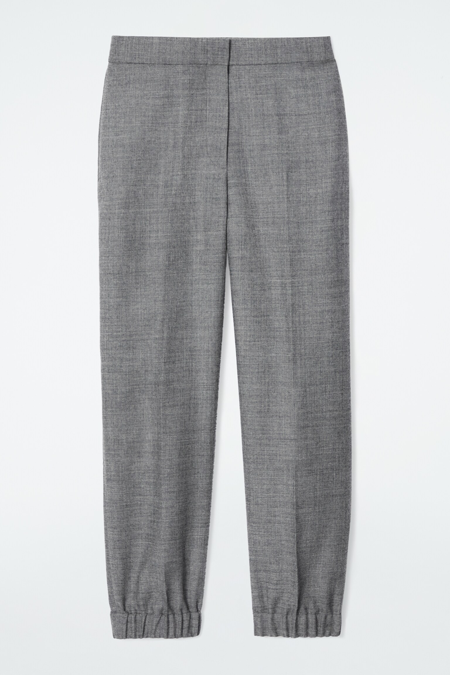ELASTICATED WOOL-FLANNEL TROUSERS - GREY MÉLANGE